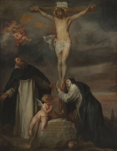 Ristiinnaulittu Kristus sekä Sienan pyhä Katariina, pyhä Dominicus ja enkeli tekijältä Anthony van Dyck
