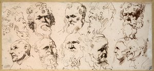 Yksitoista päätutkimusta (kynä ja ruskea muste paperille) tekijältä Anthony van Dyck
