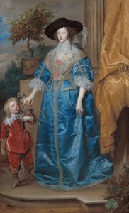 Saksa: Kuningatar Henrietta Marian muotokuva, jossa kääpiö Sir Jeffrey Hudson Kuningatar Henrietta Maria ja Sir Jeffrey Hudson tekijältä Anthony van Dyck