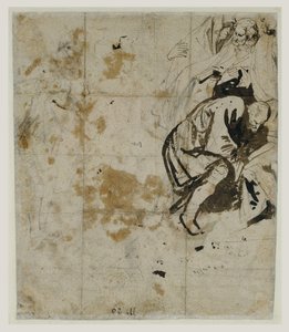 Osittainen hautaustutkimus (verso) (1617-18) (musta liitu, kynä ja ruskea muste, ruskea ja punertava pesuaine, punainen ja sininen liitu ja valkoinen guassikorostus) tekijältä Anthony van Dyck