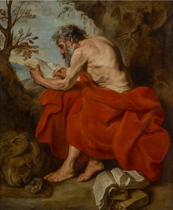 Pyhä Hieronymus erakko maisemassa, lukemassa tekijältä Anthony van Dyck