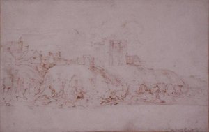 Ypres-torni, ruis, etelästä katsottuna (kynä ja muste paperille) tekijältä Anthony van Dyck