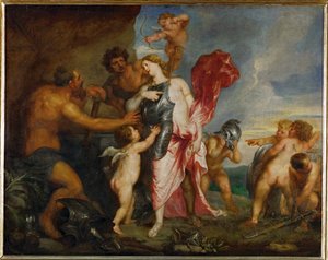 Thetis saa Hephaistoselta aseet ja haarniskat Akillesta varten (maalaus kankaalle). tekijältä Anthony van Dyck