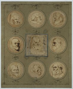 Kokoomalehti, jossa on yhdeksän päätutkielmaa medaljongeissa tekijältä Anthony van Dyck