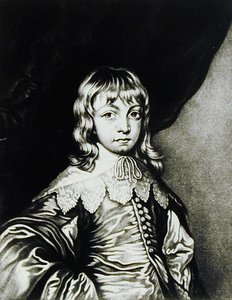 Muotokuva Georgesta, Buckinghamin herttuasta (1592-1628), Robert Dunkartonin (1744-n.1817) kaiverrus teoksesta Illustrious Characters in British History (mezzotint)