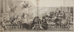 Nicolas Henri Tardieun (1674-1749) kaiverruksen piirustus Palais Royalin suuren gallerian katon keskimmäisestä paneelista. tekijältä Antoine (after) Coypel