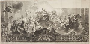 Palais Royalin suuren gallerian keskikaton suunnittelu, kaiverrus Nicolas Henri Tardieu (1674-1749) tekijältä Antoine (after) Coypel
