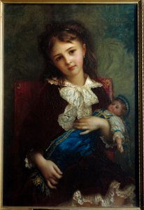 Ernest Hebertin (1817-1908) maalaus Catherine de Bouchage -lapsesta pitelemässä nukkea kädessä tekijältä Antoine Auguste Ernest Herbert or Hebert