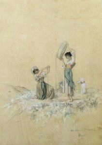 Winnowers, 1866 (lyijykynä ja väriliitu paperille) tekijältä Antoine Auguste Ernest Herbert or Hebert