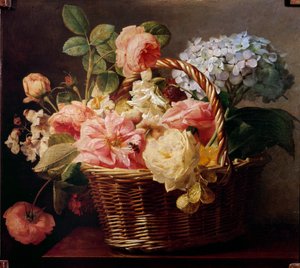 Kukkakimppuja korissa Antoine Berjonin (1754-1843) maalaus 1800-luku Yksityinen kokoelma