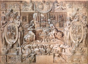 Turnaus Katariina de Medicin (1519-89) ja Henri II:n (1519-59) avioliiton yhteydessä vuonna 1533 (kynä ja paperille) tekijältä Antoine Caron