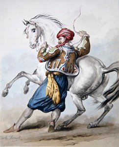 Persialainen yrittää voittaa ranskalaisen hevosen (litho) tekijältä Antoine Charles Horace Vernet