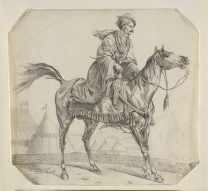 Mameluki hevosensa selässä (musta liitu paperille) tekijältä Antoine Charles Horace Vernet