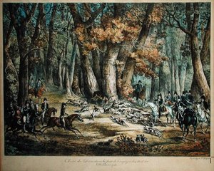 Peurojen metsästys Compiegnen metsässä, 27. huhtikuuta 1818 tekijältä Antoine Charles Horace Vernet