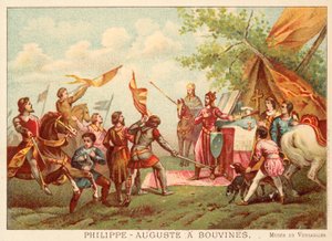 Philip Augustus Ranskalainen Bouvinesissa, 1214 (chromolitho) tekijältä Antoine Charles Horace Vernet