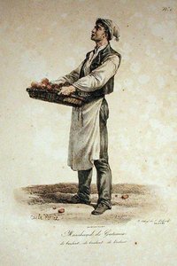 Kakkumyyjä, numero 1 Pariisin huudot -sarjasta, kaiverrus Francois Seraphin Delpech (1778-1825) tekijältä Antoine Charles Horace Vernet