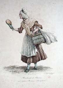 Leivonnaisten myyjä, numero 4 Pariisin huudot -sarjasta, kaiverrus Francois Seraphin Delpech (1778-1825) tekijältä Antoine Charles Horace Vernet