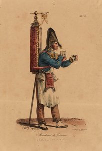 Tisanimyyjä, numero 13 Pariisin huudot -sarjasta, kaivertaja Francois Seraphin Delpech (1778-1825). tekijältä Antoine Charles Horace Vernet