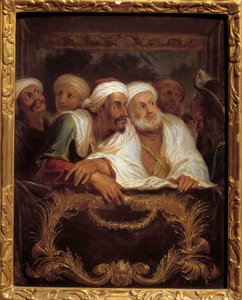 Marokon suurlähettiläs Mohamed Temin osallistumassa näytökseen italialaisen komedian loosissa Pariisissa helmikuussa 1682 Antoine Coypelin (1661-1722) maalaus 1600-luvun su. 0,28x0,22 m tekijältä Antoine Coypel
