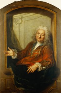 Muotokuva monsieur Dupillesta, keskivartalo, viittassa istumassa ikkunan reunalla, 1733 tekijältä Antoine Coypel