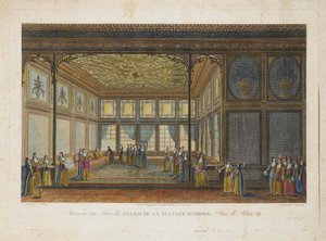 Sisustus prinsessa Hatice Sultanin palatsissa, sulttaani Selim III:n sisarpuoli, n. 1810. tekijältä Antoine Ignace Melling