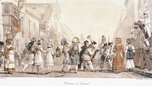 Karnevaaliasut, Antoine-Jean-Baptiste Thomas (1791-1833), akvarelli. Italia