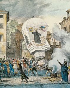 Kuumailmapallo San Giuseppe -päivää varten Roomassa, Antoine-Jean-Baptiste Thomas (1791-1833), print. Yksityiskohta. Italia tekijältä Antoine Jean Baptiste Thomas
