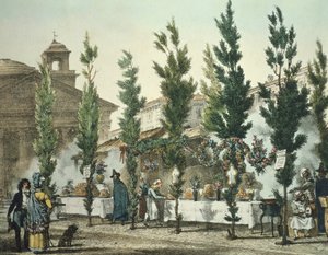 Italia, Rooma, Pantheon katuruokakauppiaat Antoine Jean-Baptiste Thomas, print tekijältä Antoine Jean Baptiste Thomas