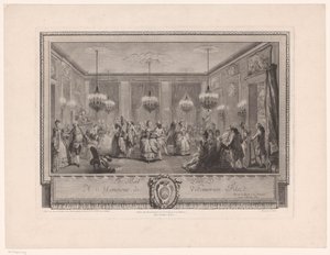 Marie Antoinette: Muodin kuningatar: Ball Monsieur de Villemorienin kodissa Juhlasali tanssiparien kanssa Le Bal Pare (otsikko esineessä)