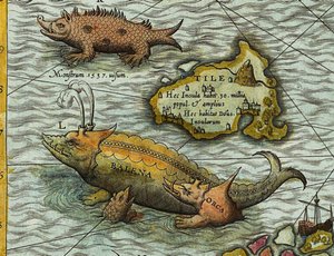 Yksityiskohta Olaus Magnuksen (1490-1557) merikartalta (Carta marina) tekijältä Antoine Lafrery