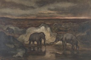 Elefantit altaan äärellä, 1810-75. tekijältä Antoine Louis Barye
