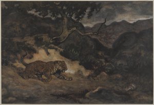 Jaguar Discovering a Snake, n.1840 (wc paperilla) tekijältä Antoine Louis Barye