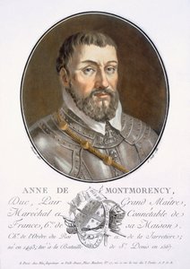 Anne de Montmorency, kirjasta Muotokuvia suurista miehistä, maineikkaista naisista ja ikimuistoisista Ranskan kohteista, kaiverrettu ja painettu värillisesti, julkaisija Pierre Blin, 1786-92, Pariisi (värikaiverrus) tekijältä Antoine Louis Francois Sergent Marceau