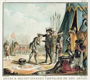 Henri II (1519-59) vastaanottaa Jean de Tavanesin ritariksi ritarikuntaansa, kaivertanut Roger, 1788 tekijältä Antoine Louis Francois Sergent Marceau