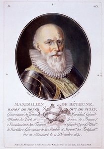 Maximilien de Bethune, Baron de Rosni ja Duc de Sully, teoksesta Muotokuvia suurista miehistä, maineikkaista naisista ja ikimuistoisista Ranskan kohteista, kaiverrettu ja väripainettu, julkaisija Pierre Blin, 178 tekijältä Antoine Louis Francois Sergent Marceau