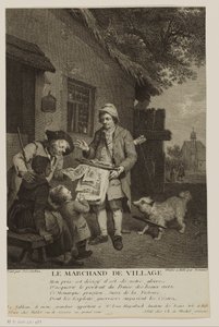 Kiertelevä printtimyyjä kylässä Le Marchand de Village (otsikko esineessä) tekijältä Antoine Louis Romanet
