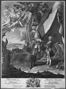Frederick II (1712-86) ja hänen veljenpoikansa Frederick William II (1744-97), kaiverrus Johann Probst (1673-1750) tekijältä Antoine Pesne