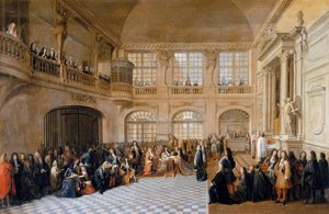 Ludvig XIV vastaanottaa Pyhän Lazaren ritarikunnan suurmestarin markiisi De Dangeaun valan vuonna tekijältä Antoine Pezey