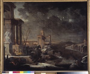 Muinaisten raunioiden maisema aamunkoitteessa tekijältä Antoine Pierre the Younger Patel