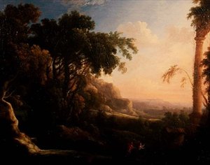 Pan ja Syrinx arkadialaisessa maisemassa tekijältä Antoine Pierre the Younger Patel