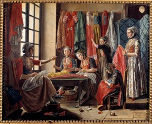 Ompelupaja Arlesissa vuonna 1760 Antoine Raspalin (1738-1811) maalaus 1760 Arles, Musee Reattu tekijältä Antoine Raspal