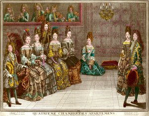 Tanssi Ludvig XIV:n (1638-1715) perheen huoneistojen neljännessä makuuhuoneessa Versailles