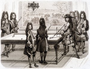 Ludvig XIV pelaa biljardia (monsieur (kuninkaan veli), Vendômen herttua, Toulousen kreivi, Chamillart, le Roi, M. d