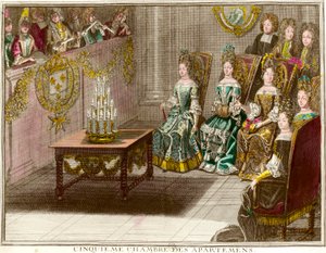 Musiikkitunti Louis XIV:n (1638-1715) perheasuntojen viidennessä makuuhuoneessa Versailles