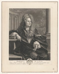 Muotokuva Robert de Cottesta nojaten kirjaan klassisen arkkitehtuurin alalla Robert De Cotte (otsikko esineessä)