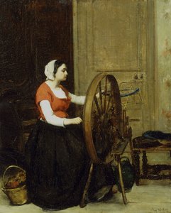 Nainen ja pyörivä pyörä, n. 1860?