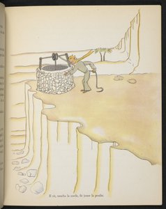 Pikku prinssi kaivon äärellä, kuvitus Antoine de Saint-Exupéryn kirjasta 