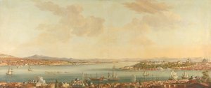 Näkymä Konstantinopoliin (Istanbul) ja Seraglioon Ruotsin Peran lähetystöstä tekijältä Antoine van der Steen