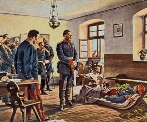 Kruununprinssi Friedrich Wilhelm kenraali Douayn ruumiin luona, 4. elokuuta 1870 (tehostettu värilitro).