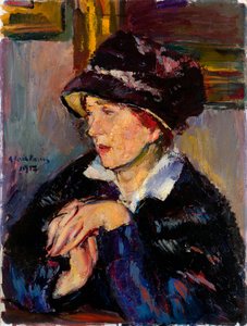Nainen tummalla hatulla - Anton Faistauerin (1887-1930) maalaus öljy kankaalle